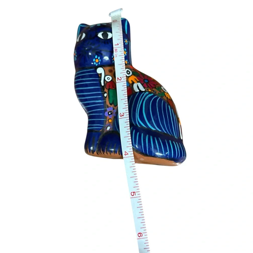 Tonala Mexican pottery Handcrafted Ceramic Cat Figurine and Vase Set Multicolor